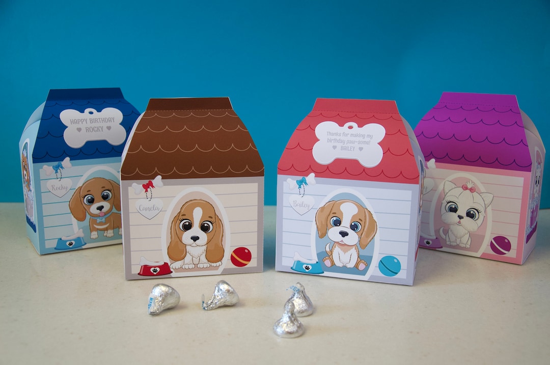 Puppy Dog Birthday Party Printable Dog House Favor Box FOUR Etsy