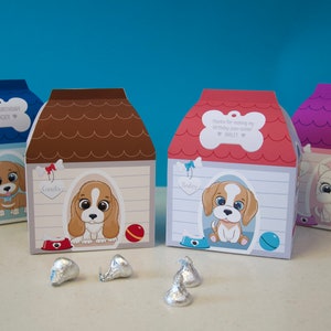 Cachorro perro cumpleaños fiesta imprimible perro casa favor caja - CUATRO diseños / Favores de fiesta de spa para perros / Caja de golosinas para perros / Caja de perrera para perros imprimible