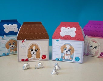 Puppy dog birthday party printable dog house favor box - FOUR designs / Dog spa party favors / Dog treat box / Printable dog kennel box