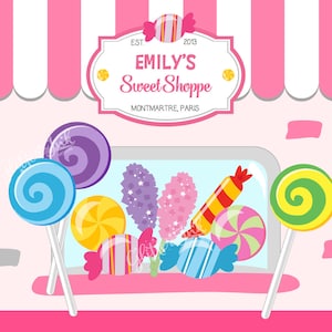 DRUCKBAR 24x36 "Candy Shop Dessert Tischdekoration, personalisierte Sweet Shoppe Foto Prop Party Dekor, Bearbeiten und Herunterladen mit Corjl