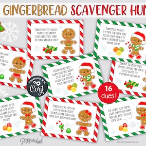 Gingerbread Christmas scavenger hunt clue cards / Christmas treasure hunt clues / Gingerbread man scavenger hunt for kids / Christmas games image 1