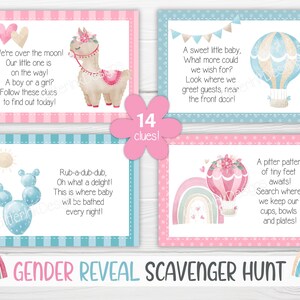 Geschlecht enthüllen Schatzsuche Hinweiskarten für Babyparty-Partyspiele, druckbare Schatzsuche-Hinweise für Lama Bild 2