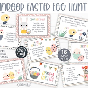 Indoor Easter scavenger hunt for kids / Easter egg hunt clues editable / Easter printable treasure hunt / Easter bunny hunt party games zdjęcie 1