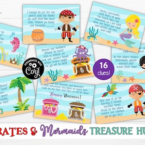 Mermaid and pirate treasure hunt / Mermaid party scavenger hunt clue cards / Pirate party treasure chest hunt clues / Party games for kids image 4