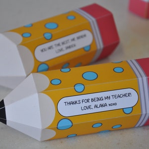 Back to school pencil box / Printable 3D Pencil favor box template / Teacher appreciation gift pencil treat boxes / Graduation pencil favors