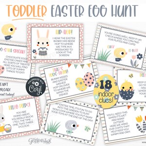 Toddler Easter scavenger hunt easy clues / Printable Easter egg hunt indoors / Editable kids treasure hunt clues / Easter bunny party games image 2