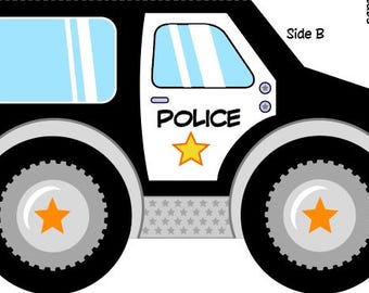 Police car favor box centerpiece decoration, First responder printable party favors, Editable DIY birthday papercraft toy truck BLACK ONLY