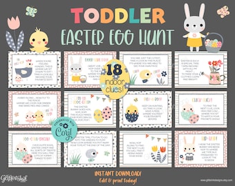 Indizi facili per la caccia al tesoro di Pasqua per bambini / Caccia alle uova di Pasqua stampabili al chiuso / Indizi modificabili per la caccia al tesoro per bambini / Giochi per feste con coniglietti di Pasqua