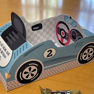 Race car birthday printable favor box / Papercraft racing car candy treat box / Two fast race car party favors Racing party car centerpiece image 2