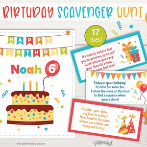 Birthday party scavenger hunt clue cards & sign / Birthday treasure hunt clues for kids / Printable birthday party game - instant download image 2