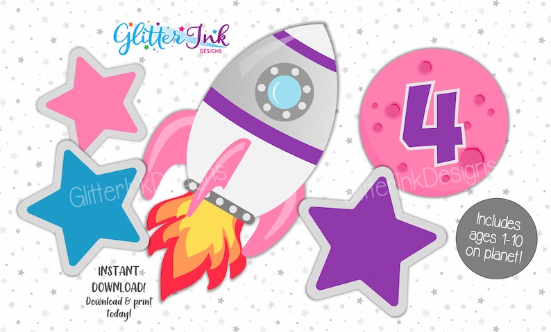 Outer space party printable cake topper / Outer space birthday | Etsy