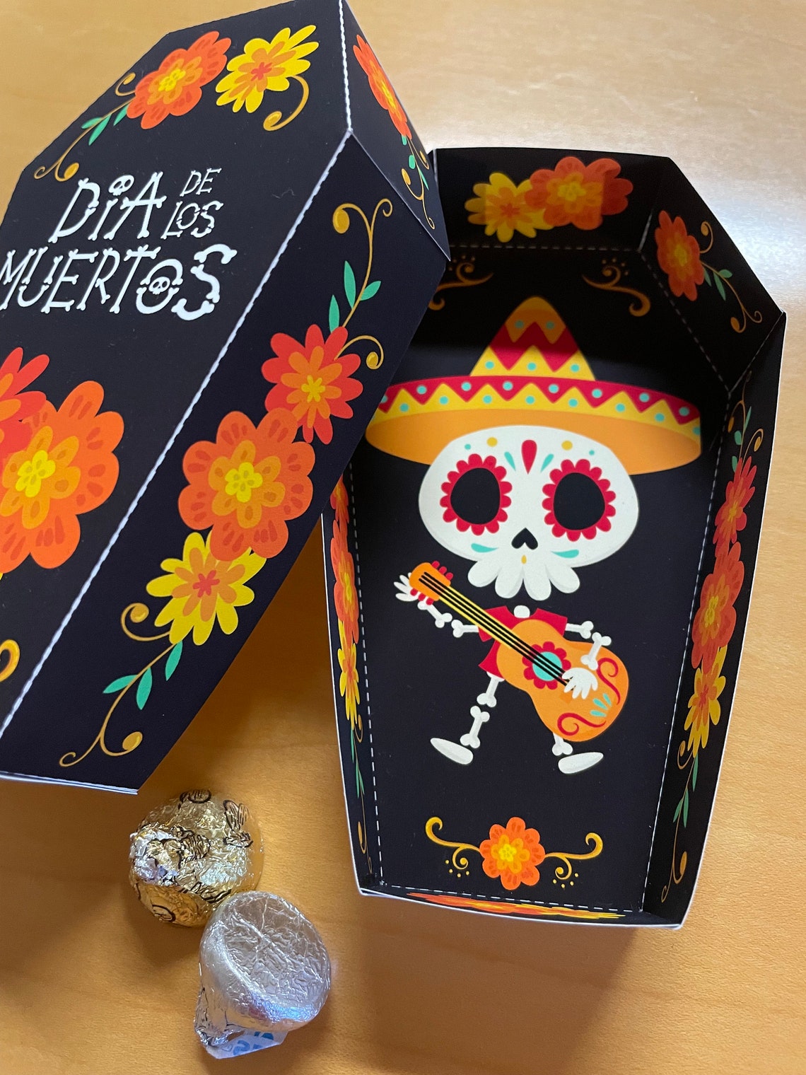Day of the Dead Coffin Treat Box, Día De Los Muertos Sugar Skull Party ...