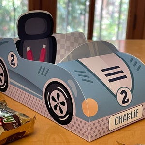 Race car birthday printable favor box / Papercraft racing car candy treat box / Two fast race car party favors Racing party car centerpiece image 7