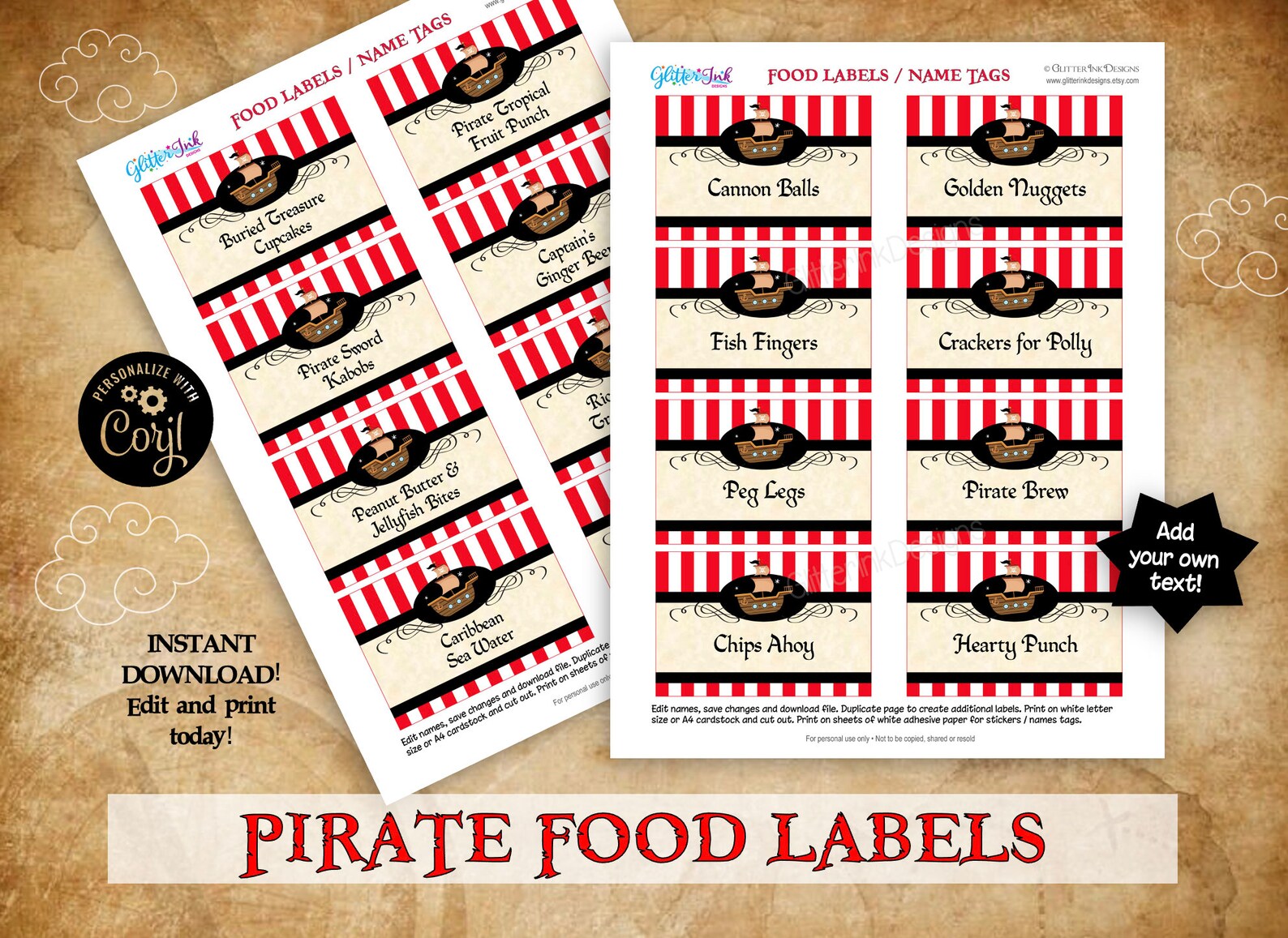 Pirate Party Food Tent Cards / Pirate Birthday Buffet Table - Etsy