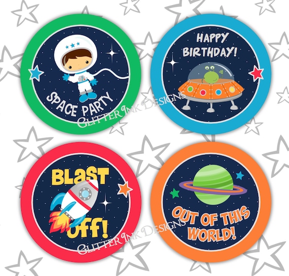 outer space party cupcake toppers rocket favor tags astronaut party treat bag tags aliens spaceship astronaut boy planets by glitter ink designs catch my party