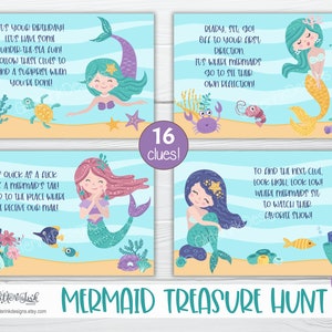 Under the Sea Mermaid Scavenger Hunt Clue Cards, Printable Treasure ...