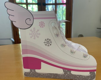 Caja de favores de patinaje sobre hielo / Favores de fiesta de patinaje sobre hielo / Fiesta de patinaje de princesa de hielo caja de regalo imprimible rosa DESCARGA DIGITAL - editar con Corjl