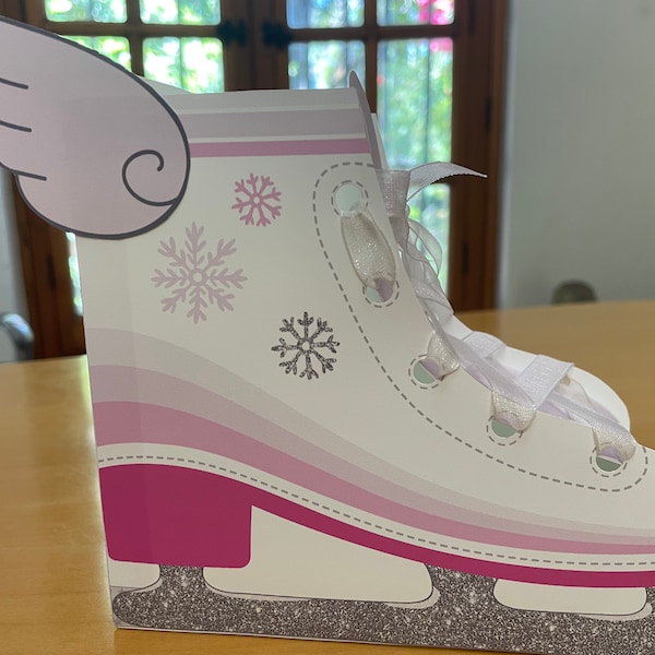 Ice skate favor box / Ice skating party favors / Ice princess skate party printable treat box pink DIGITAL DOWNLOAD - edit with Corjl