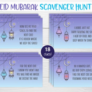 Eid Mubarak Scavenger Hunt Clue Cards / Ramadan Kids Treasure Hunt Eid Mubarak Scavenger Hunt Clue Cards / Ramadan Kids Treasure Hunt