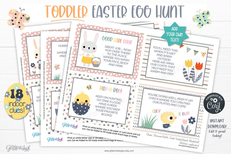 Toddler Easter scavenger hunt easy clues / Printable Easter egg hunt indoors / Editable kids treasure hunt clues / Easter bunny party games image 9