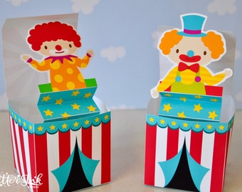 Circus clown Jack in the Box pop up favor box / circus favors / clown favor box / circus big top gift box for birthday or baby shower