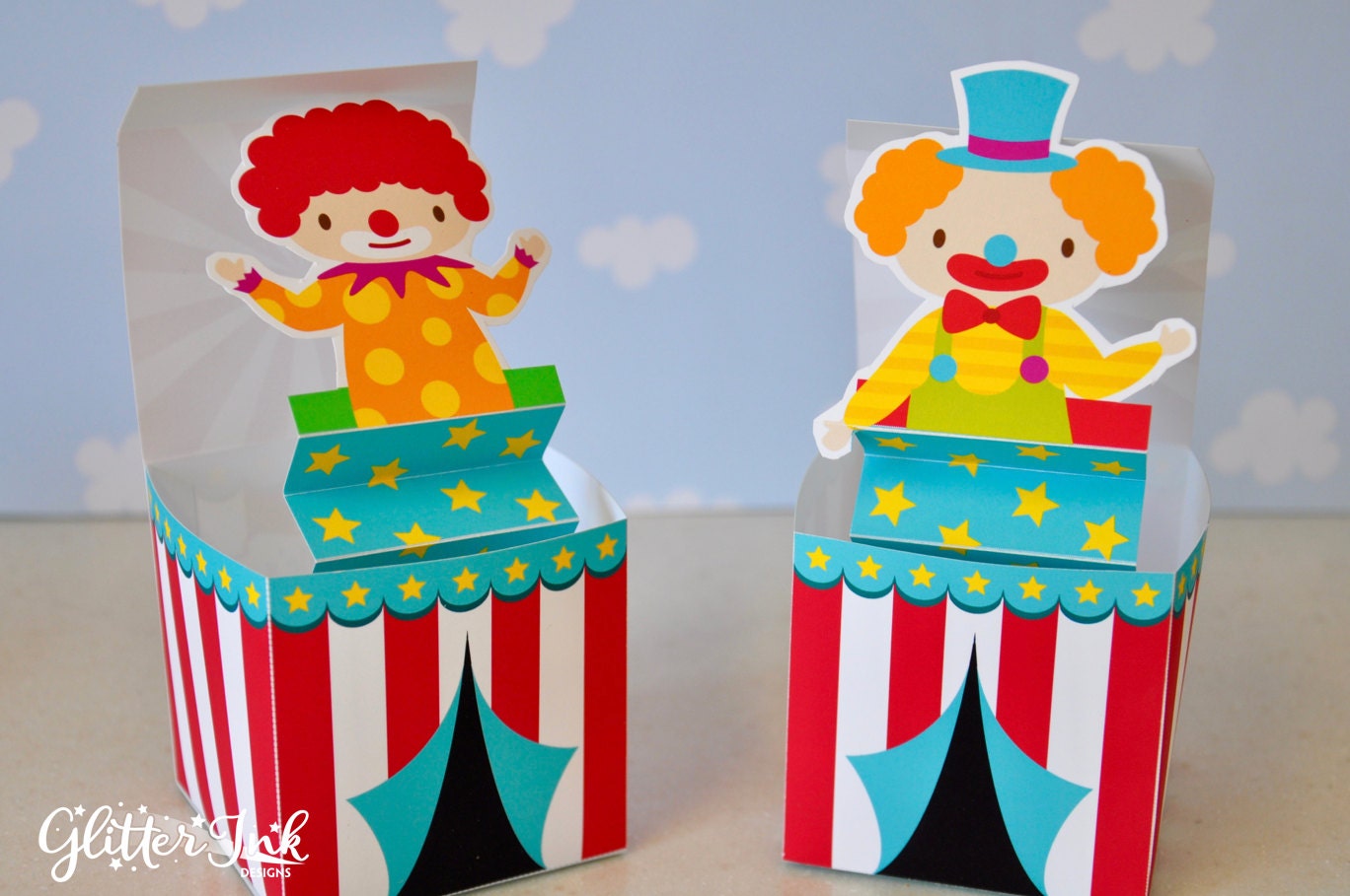 Circus clown Jack in the Box pop up favor box / circus favors /…