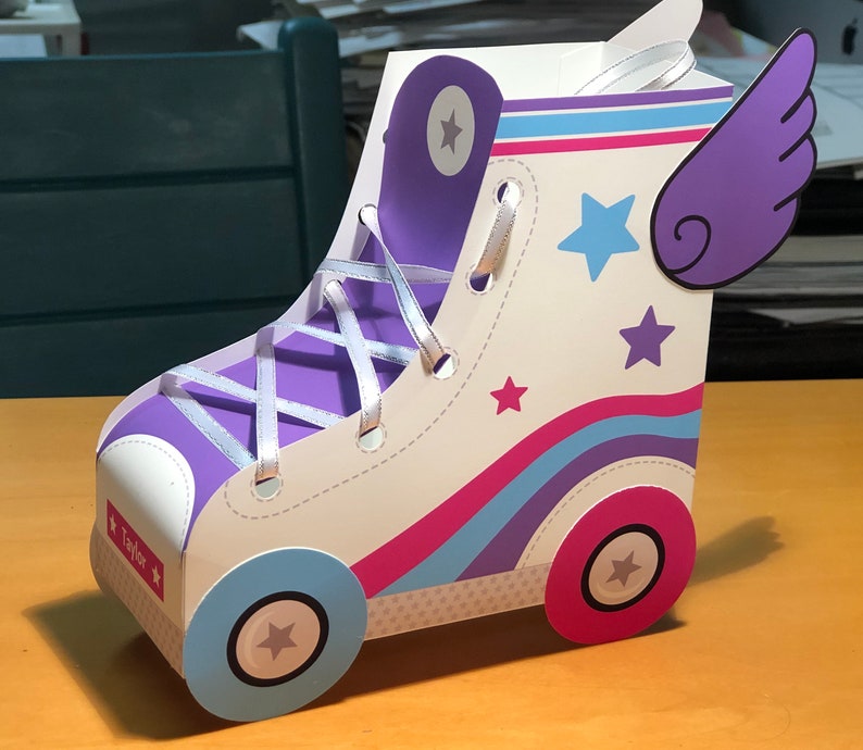 Roller skate party favors / Printable skate favor boxes / Sneaker skating birthday candy treat box digital download image 1