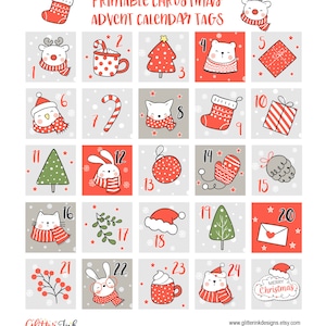 Printable Advent calendar tags / Christmas Advent calendar cards / Christmas countdown digital download