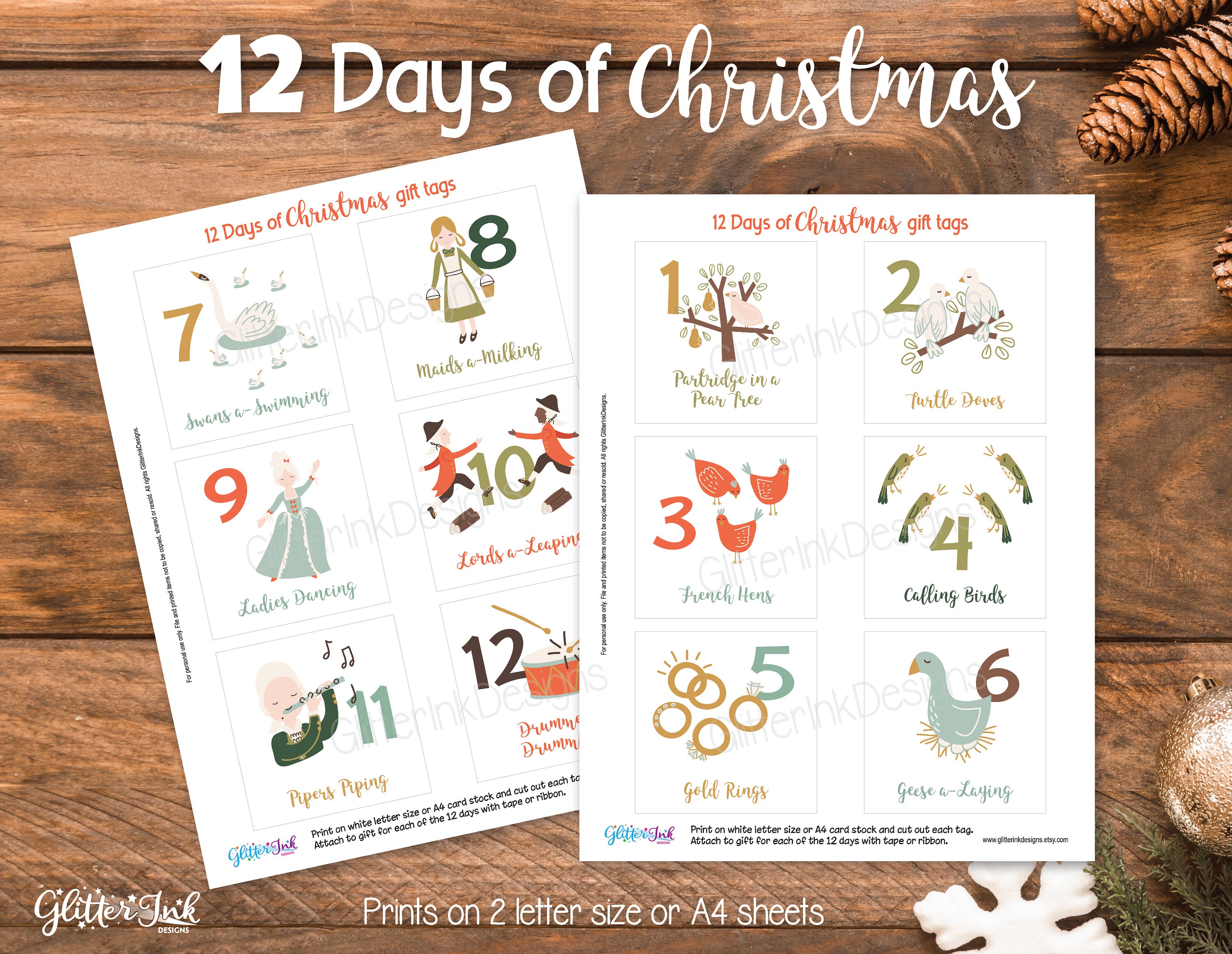 12 Days of Christmas Gift Tags / Printable Secret Santa Cards for Kids ...