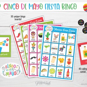Cinco de Mayo bingo / Mexican fiesta printable party game / Loteria mexicana Mexican party activity / learn Spanish fun memory game