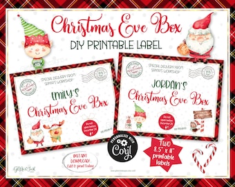 Christmas Eve Box printable labels / Twas the night before Christmas surprise gift for kids / Christmas Eve gift box edit with Corjl