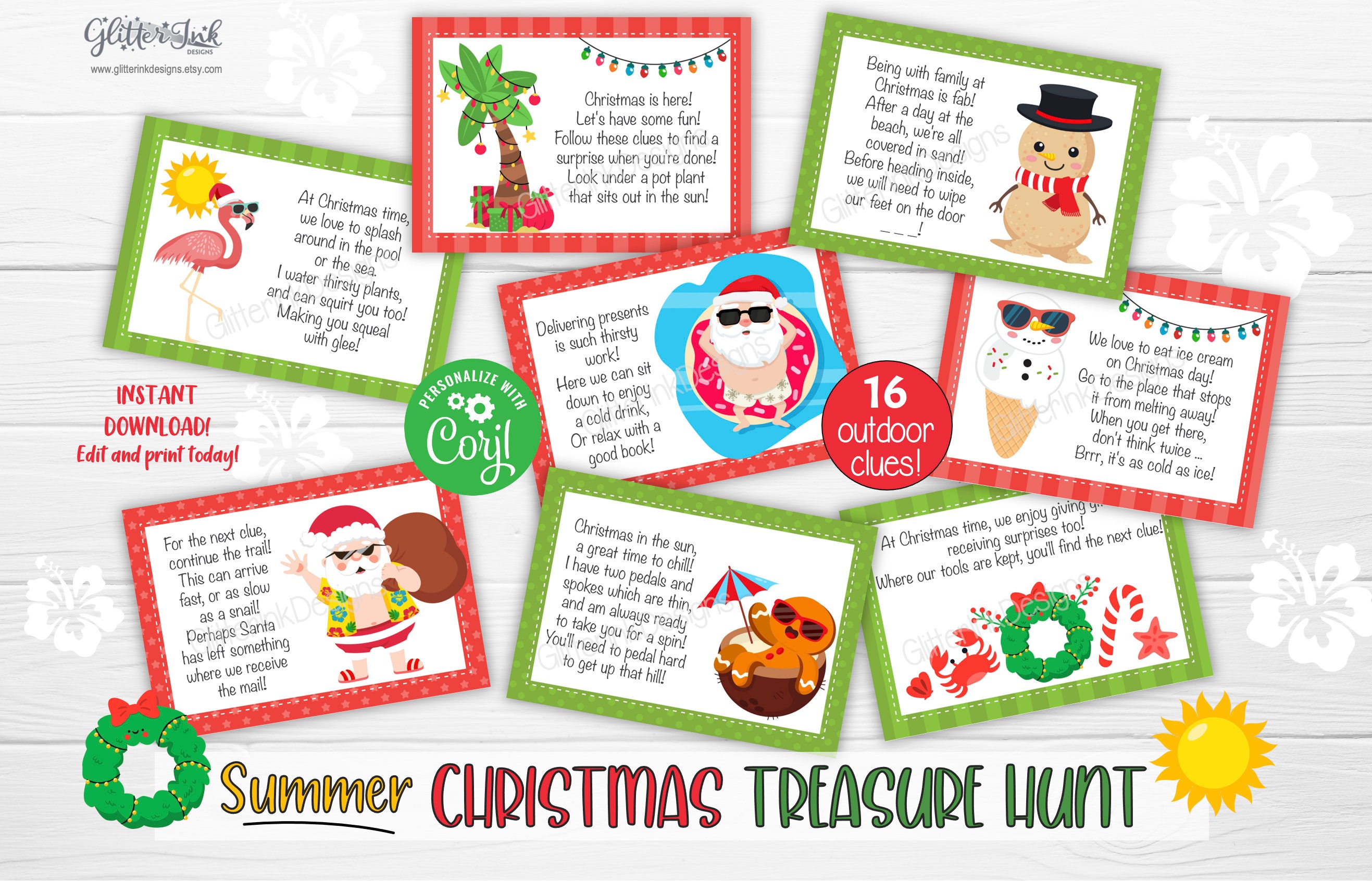 Summer Christmas Scavenger Hunt Clue Cards / Summer Santa Kids - Etsy India