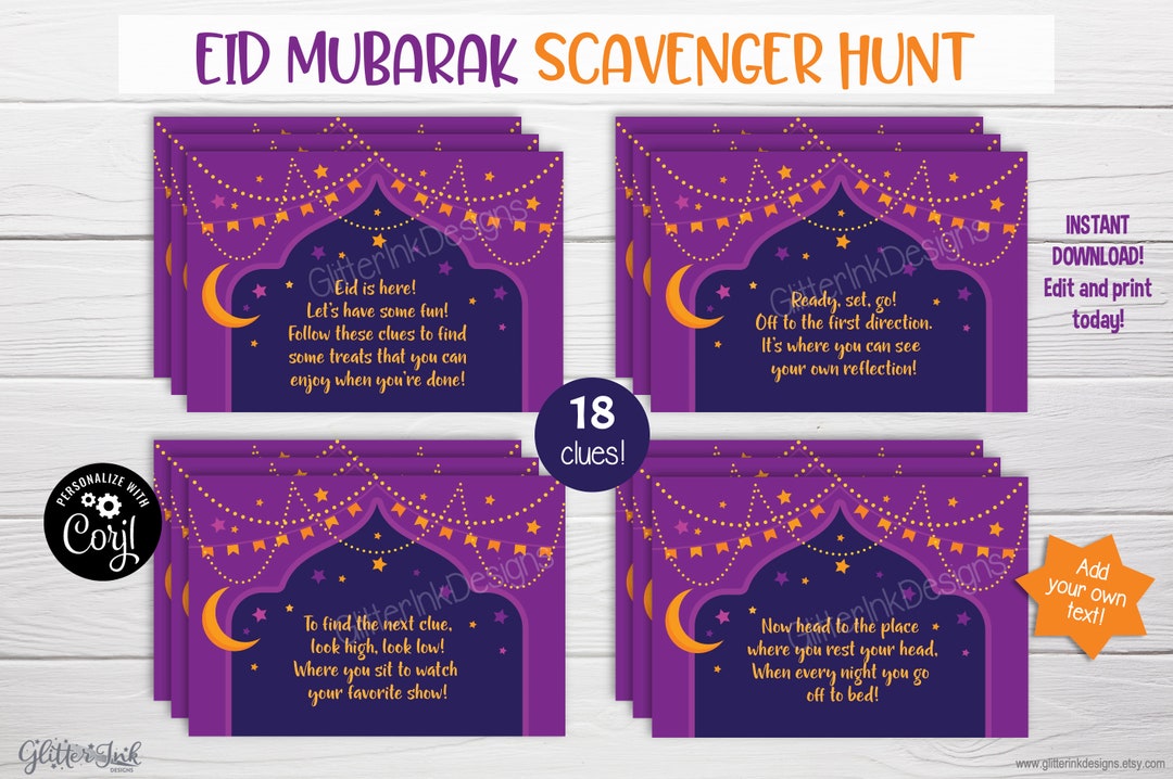 Eid Mubarak Scavenger Hunt Clue Cards / Ramadan Kids Treasure Hunt ...