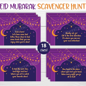 Carte indizio caccia al tesoro Eid Mubarak / Indizi caccia al tesoro Ramadan per bambini / Attività Eid stampabili per bambini / Indizi modificabili gioco Ramadan