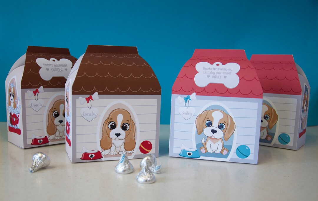 Puppy Dog Birthday Party Printable Dog House Favor Box TWO Designs