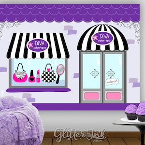 PRINTABLE 36x48&quot; Spa party decor / Makeup party backdrop for dessert table / Paris fashion boutique photo prop / Diva glam girl birthday