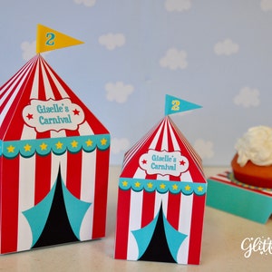 Circus party cupcake favor box / Carnival birthday tent treat box / Circus birthday candy box / Circus party favors
