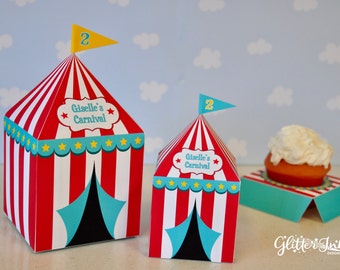 Circus party cupcake favor box / Carnival birthday tent treat box / Circus birthday candy box / Circus party favors