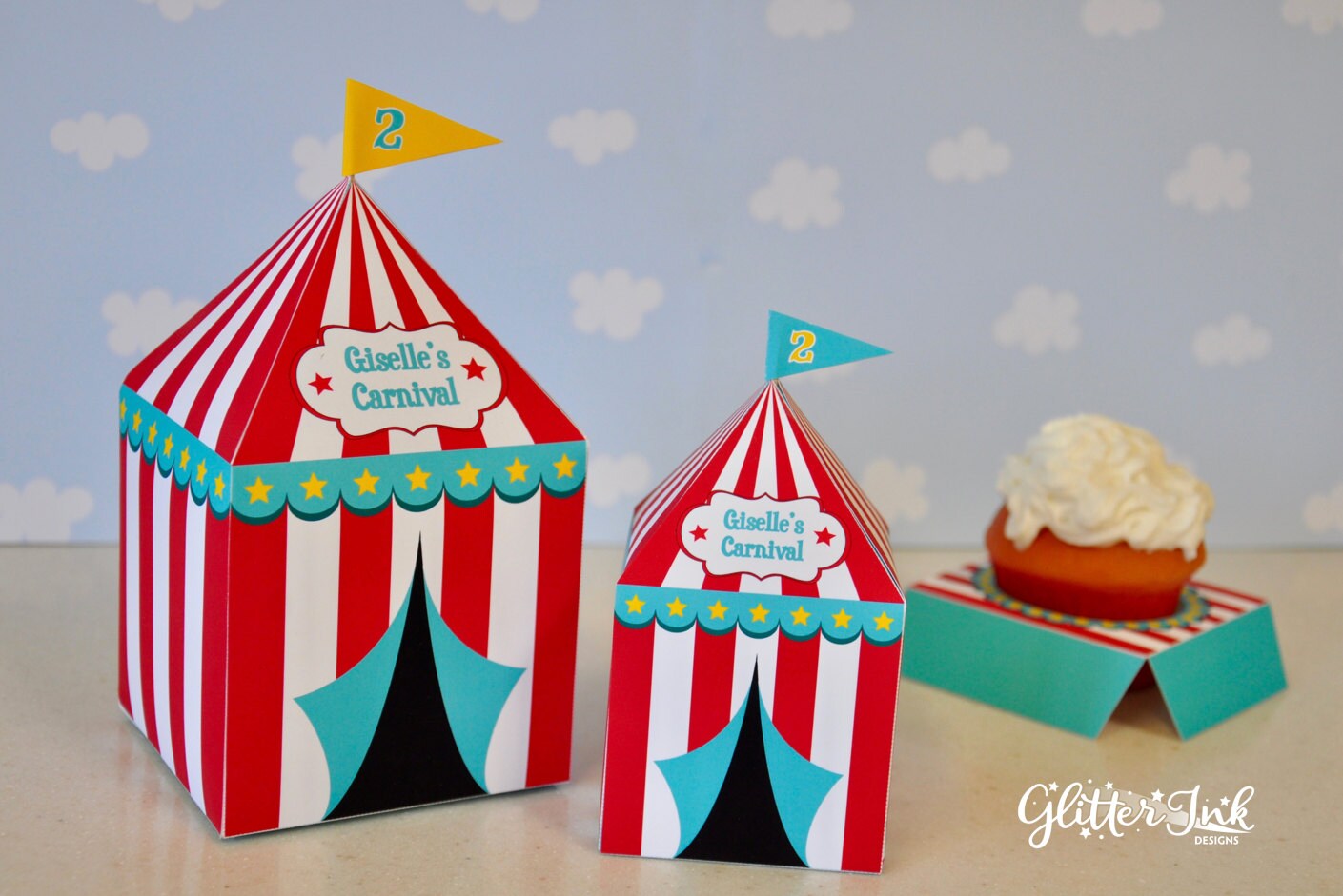 Circus Party Cupcake Favor Box / Carnival Birthday Tent Treat Box