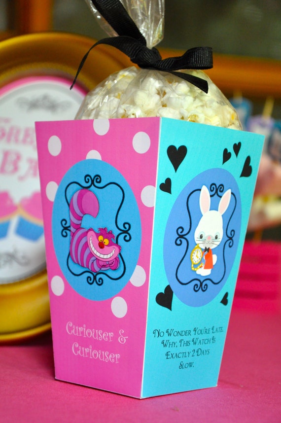 Alice in Wonderland & Mad Hatter inspired Tea Party Popcorn Box / Favor Box - ideal for Onederland birthday, baby shower, bridal shower Il_570xn