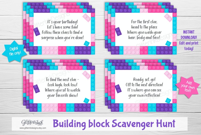 Building blocks treasure hunt clues / Building block party Etsy