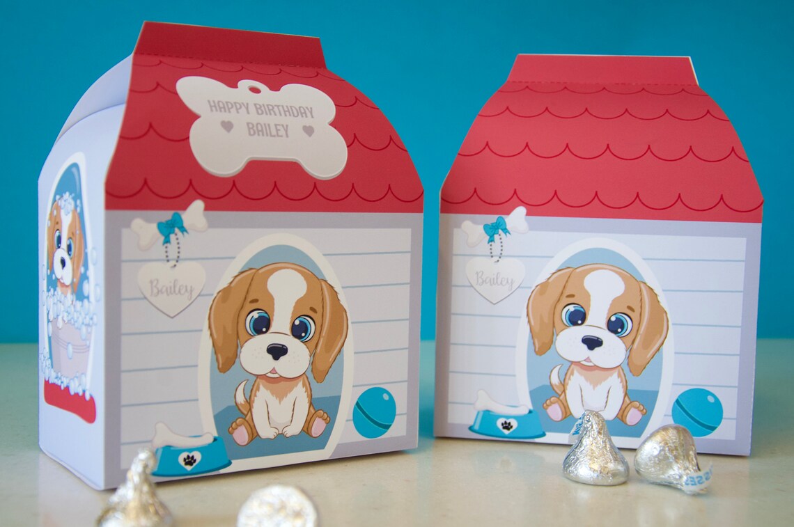 Puppy dog birthday party printable dog house favor box FOUR | Etsy