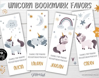 Unicorn bookmark favors / Unicorn party favors / Unicorn bookmarks / Unicorn favor tags / Unicorn printable bookmarks / Unicorn favors