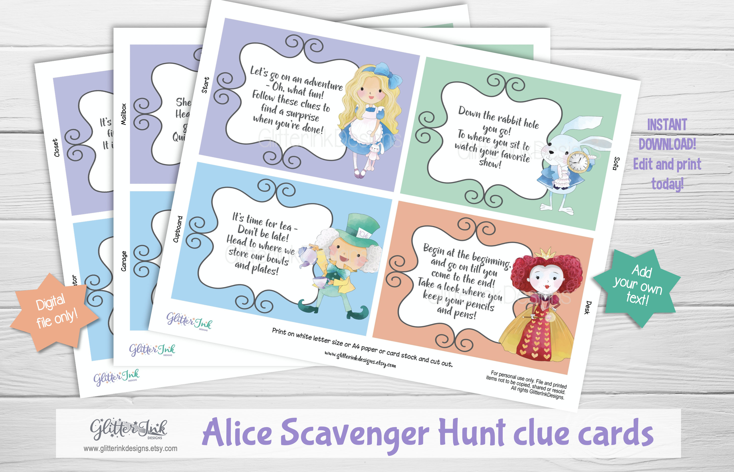 Alice in Wonderland Mad Hatter Tea Party Scavenger Hunt Clue Etsy UK