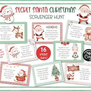 Christmas Scavenger Hunt Clue Cards / Christmas Kids Treasure Hunt ...