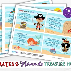 Mermaid and pirate treasure hunt / Mermaid party scavenger hunt clue cards / Pirate party treasure chest hunt clues / Party games for kids image 9