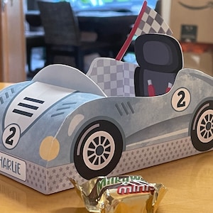 Race car birthday printable favor box / Papercraft racing car candy treat box / Two fast party favors / Racing party paper toy centerpiece image 2