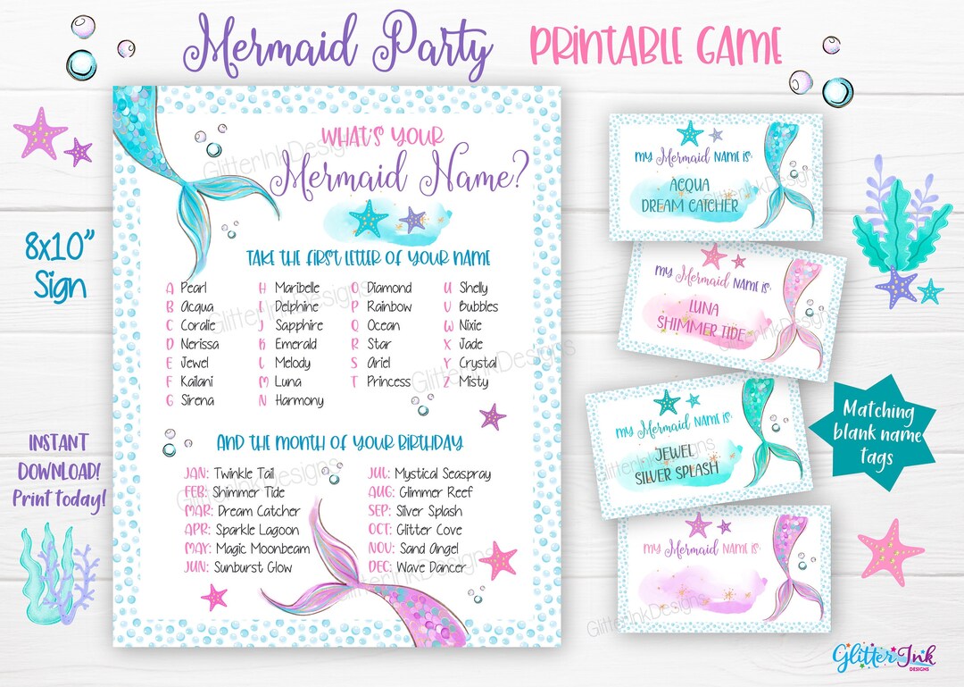 What's Your Mermaid Name Printable Party Game / Mermaid Party Name