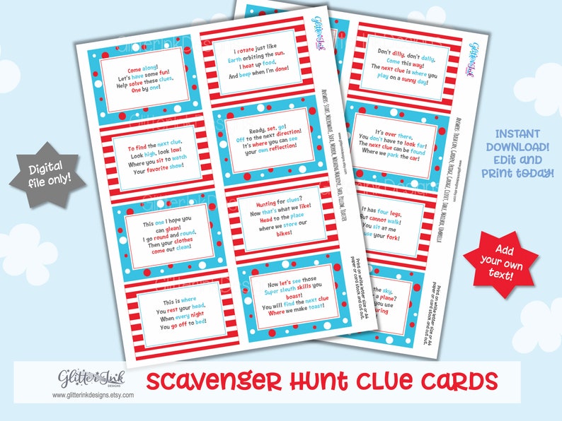 Birthday Treasure Hunt Clues / Scavenger Hunt Clue Cards / Etsy UK