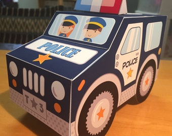 Police car favor box centerpiece decoration / police party favors / police birthday printable favor box / navy blue police car toy